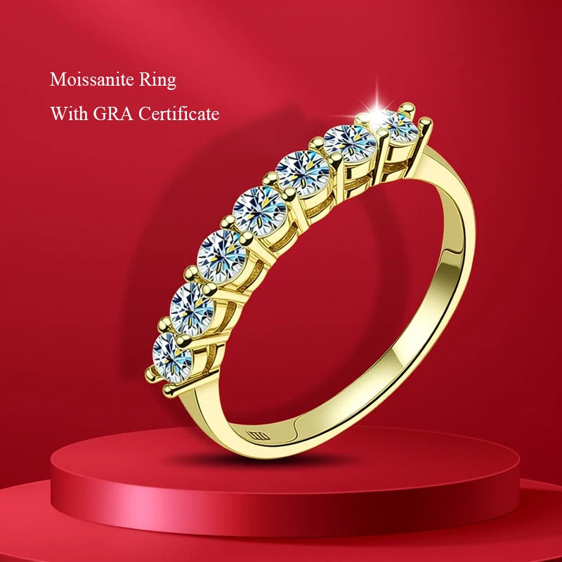 Round Brilliant Cut Moissanite Wedding Rings Half Eternity Band 925 Silver