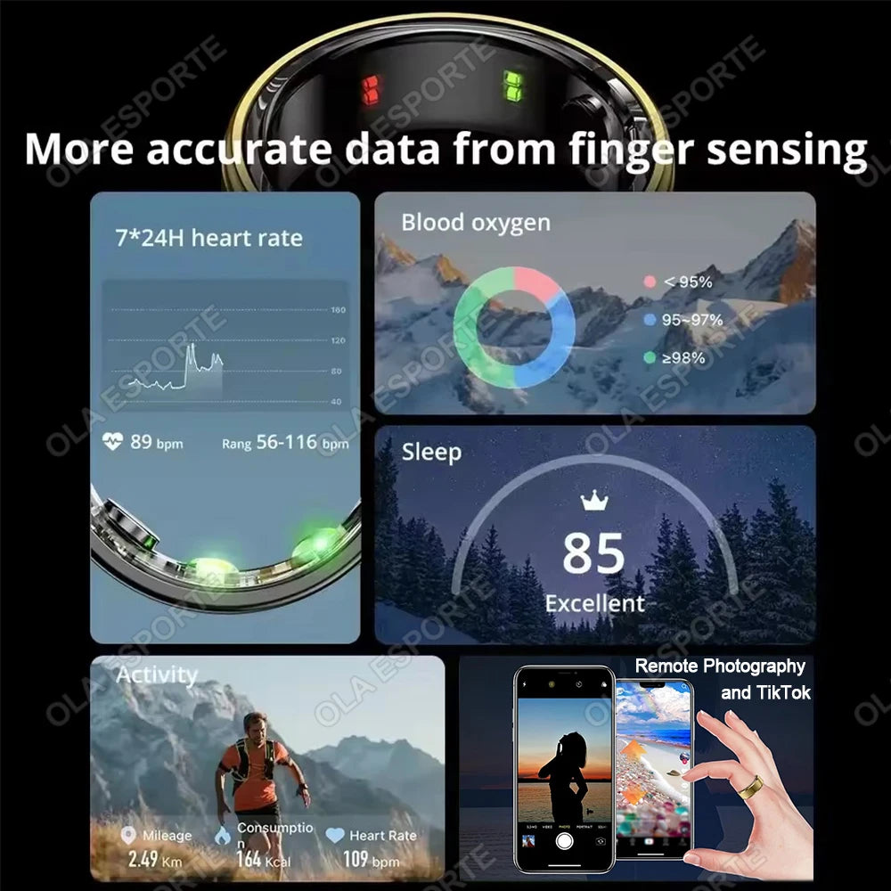 Smart Ring Blood Pressure Heart Rate Sleep Monitoring Waterproof