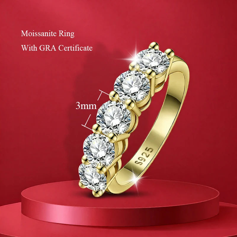 Round Brilliant Cut Moissanite Wedding Rings Half Eternity Band 925 Silver