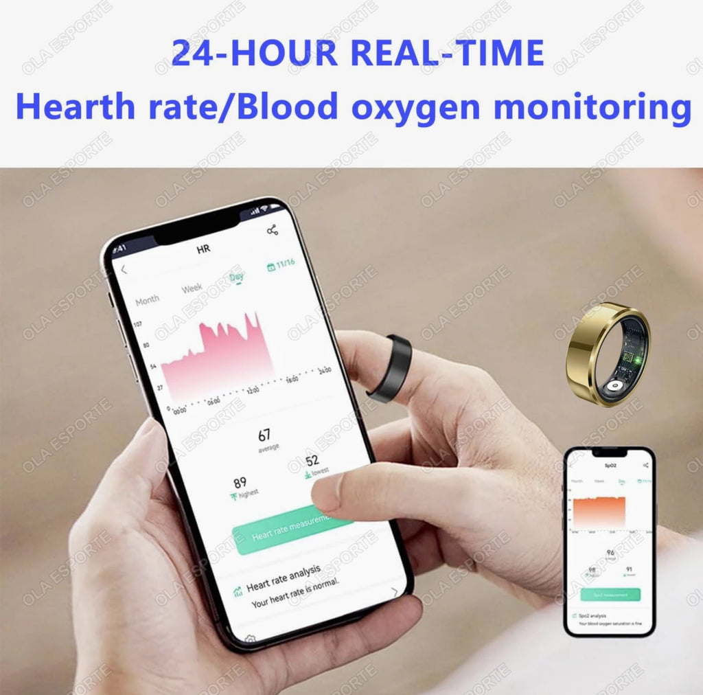 Smart Ring Blood Pressure Heart Rate Sleep Monitoring Waterproof
